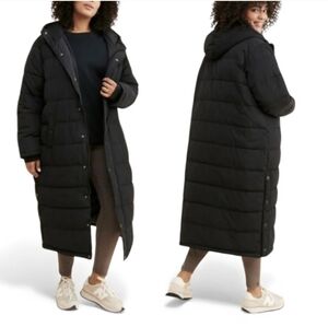 Free People X Universal Standard Everest Black Long Puffer Coat Sz 10-12 XS